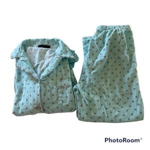 Noble Mount womens pajamas set small light blue gray dots long sleeve flannel